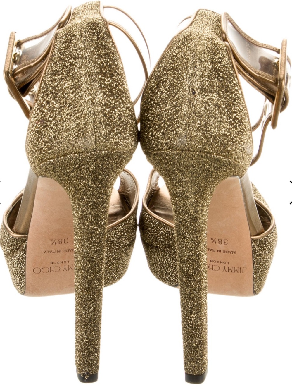 Jimmy Choo Gold Glitter Platform Ankle-Strap Heels - Picture 8 of 11